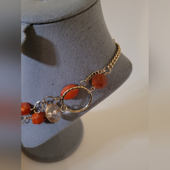 Vintage Tiered Beaded Orange Circle Necklace - Picture 5 of 6